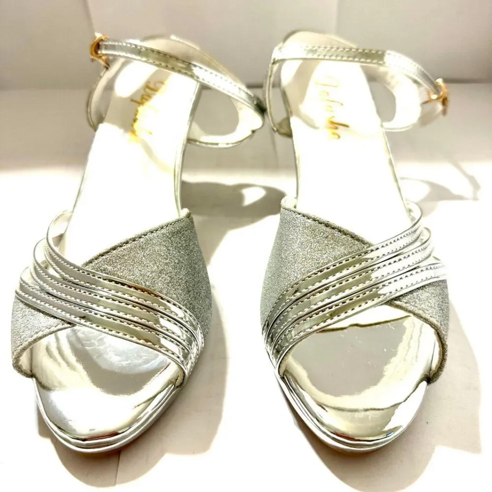 Fashion Glitter Sparkle Heel Ankle Open Toe Shoes Adult Women's Size 7.5